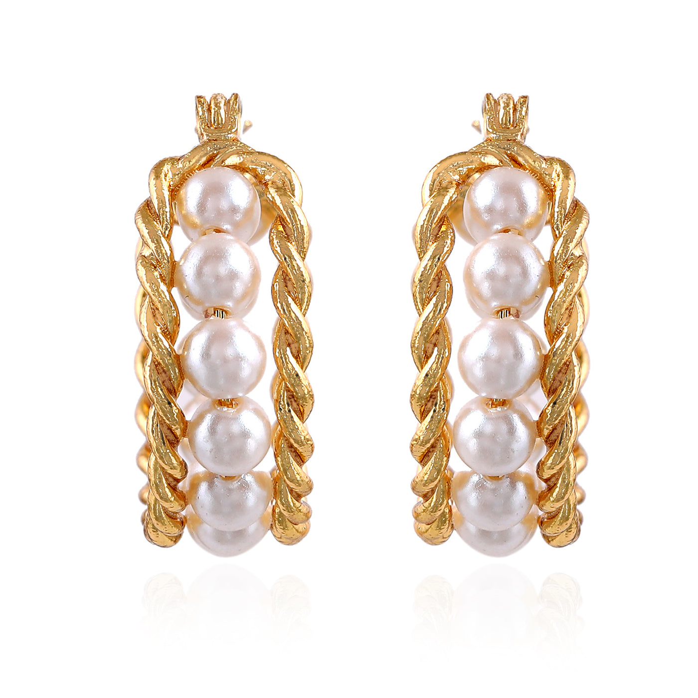 Gift - Pompous Gold Plated Design Pearls Dangle Drop Earrings