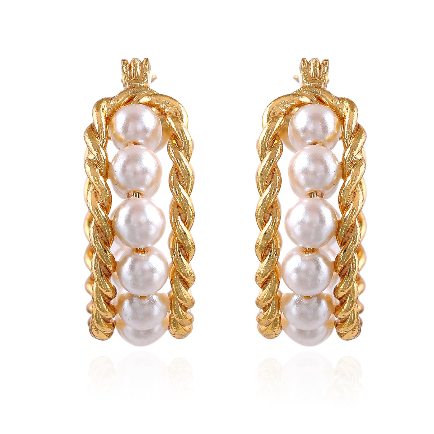Gift Pompous Gold Plated Design Pearls Dangle Drop Earrings