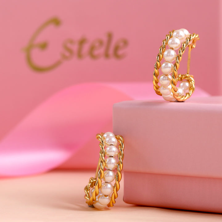 Pompous Gold Plated Design Pearls Dangle Drop Earrings