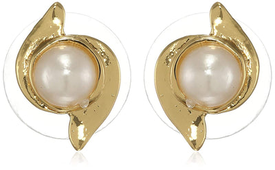 Estele Valentines Day Gift For Her Gold Tone Plated White Flux Pearl Stud Earrings