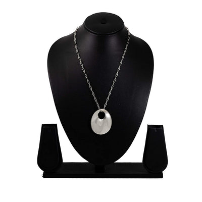 Estele Rhodium Plated Chain with Holographic Silver Circle Pendant for Women / Girls
