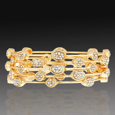 Estele Gold Plated Diamond Studded Oval Bangle Bracelet for women