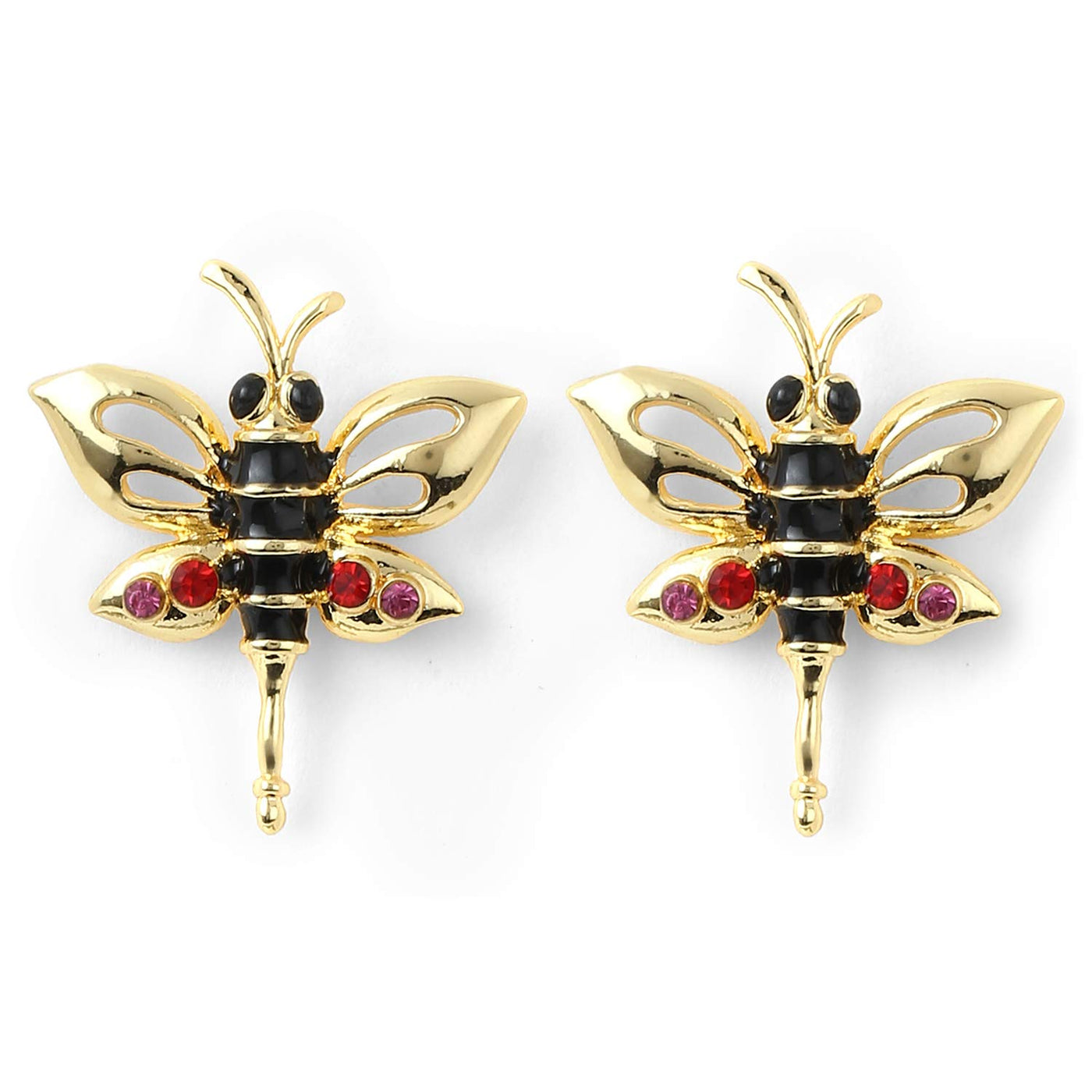 Estele Valentines Day Gift Gold Tone Plated Black Enamel Butterfly Earrings for women