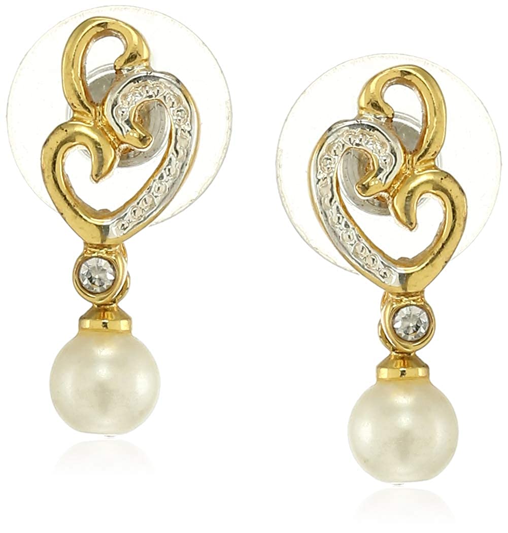 Estele Valentines Day Gift For Her Gold Plated Pearl drop Earrings with Austrian Crystal for Women and Girl