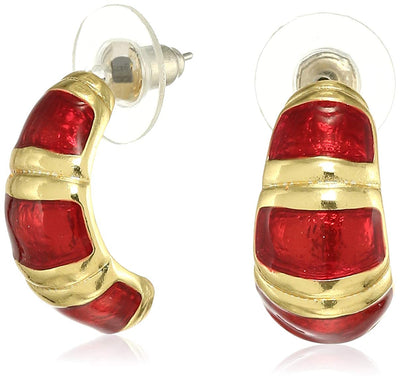 Estele Valentines Day Gift For Her - Gold Plated Enamel Hoop Earrings For Girls & Women (GREEN & RED)