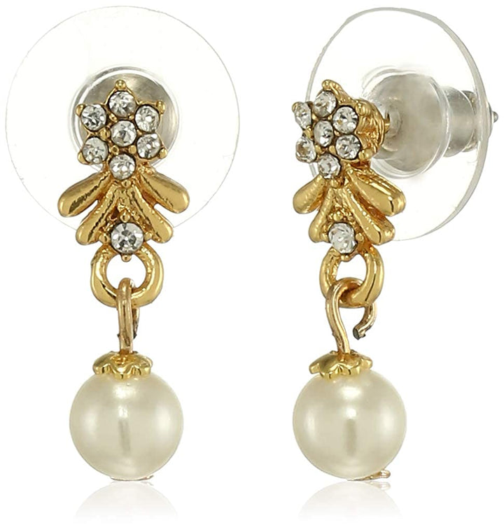 Estele Valentines Day Gift For Her Gold Plated Pearl drop Earrings with Austrian Crystal for Women and Girl