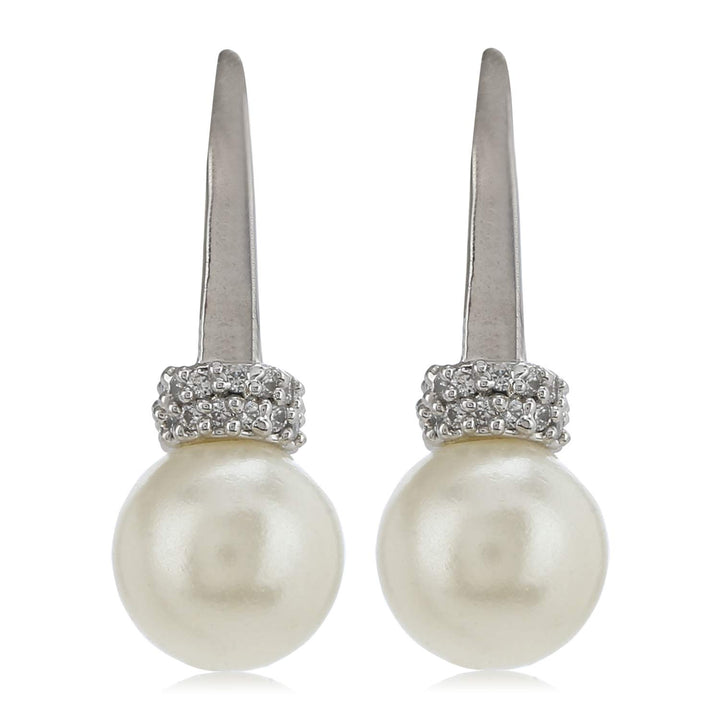 Estele Valentines Day Gift For Girl Friend Rhodium Plated Pearl Drop Earrings For Girls & Women