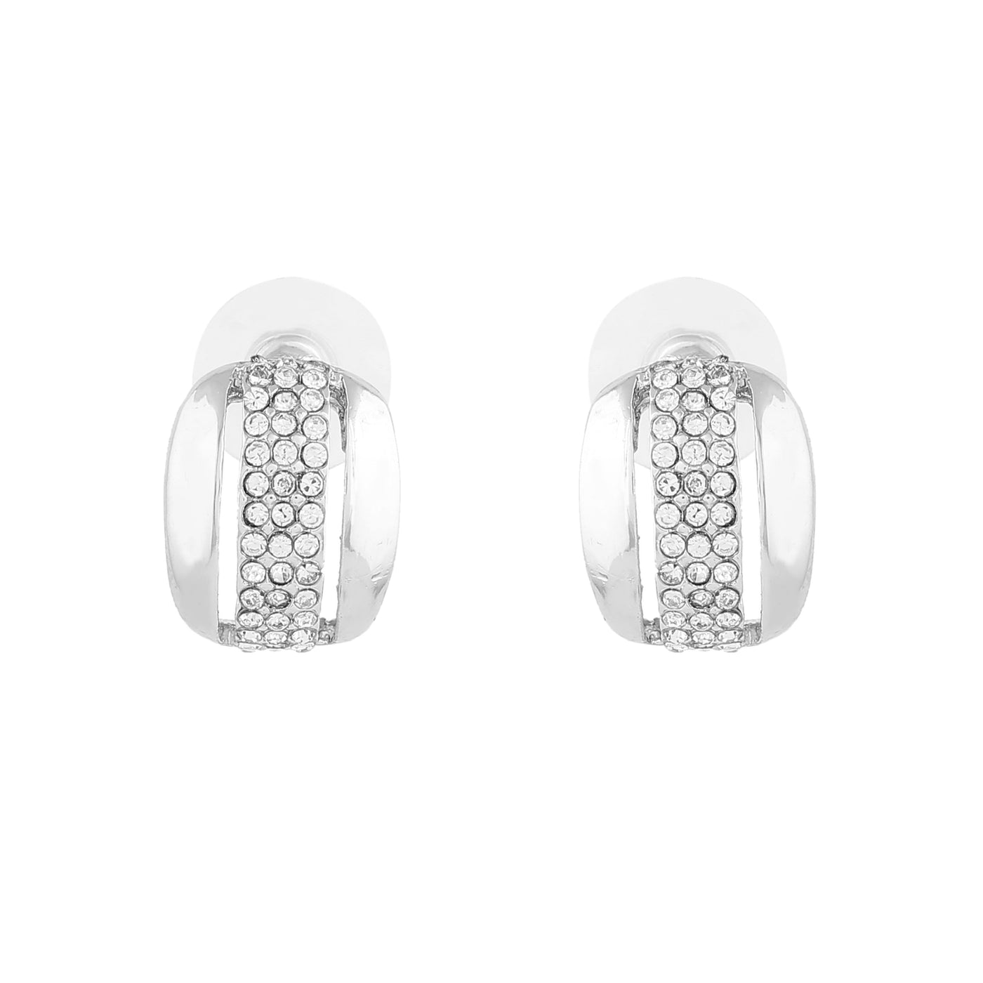 Estele Rhodium Plated Geometric Designer Stud Earrings with Austrian Crystals for Women