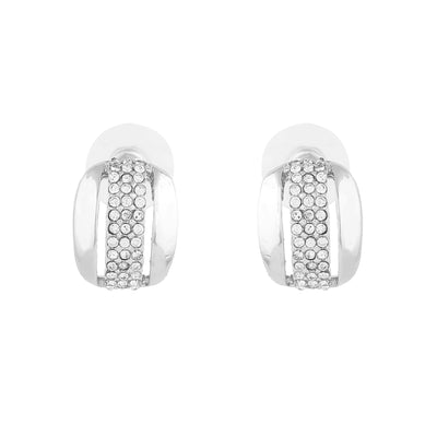 Estele Rhodium Plated Geometric Designer Stud Earrings with Austrian Crystals for Women
