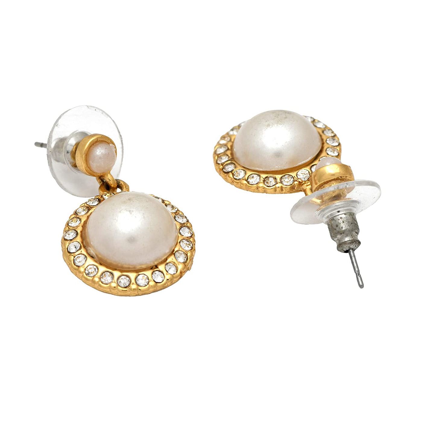 Estele  Gold Plated Round frosted pearl Drop Earrings for women