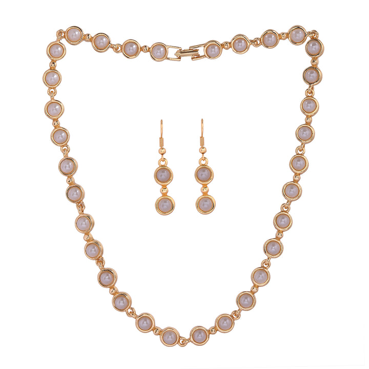 Estele Gold Plated Pearl Studded Traditional Necklace Set for Women