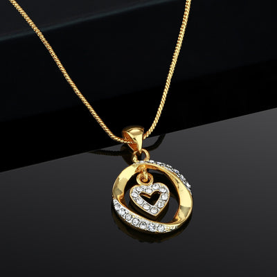 Estele Gold Plated Circler Heart Shaped Pendant with Austrian Crystals for Women / Girls