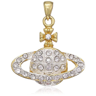 Estele Gold Plated Planet with a Ring Studded with White Stones Pendant for Women / Girls