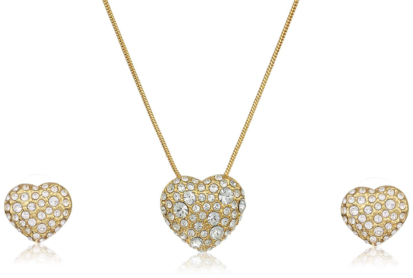 Estele 24 Kt Gold Plated Heart Shape with American Diamond Pendant Set for Women