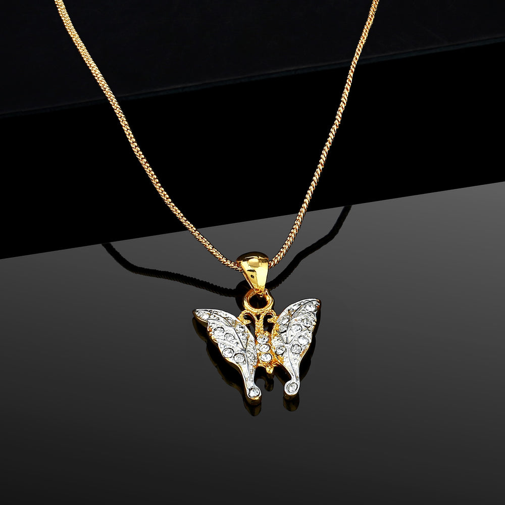 GOLD plated Pretty butterfly pendant with white stones – Estele