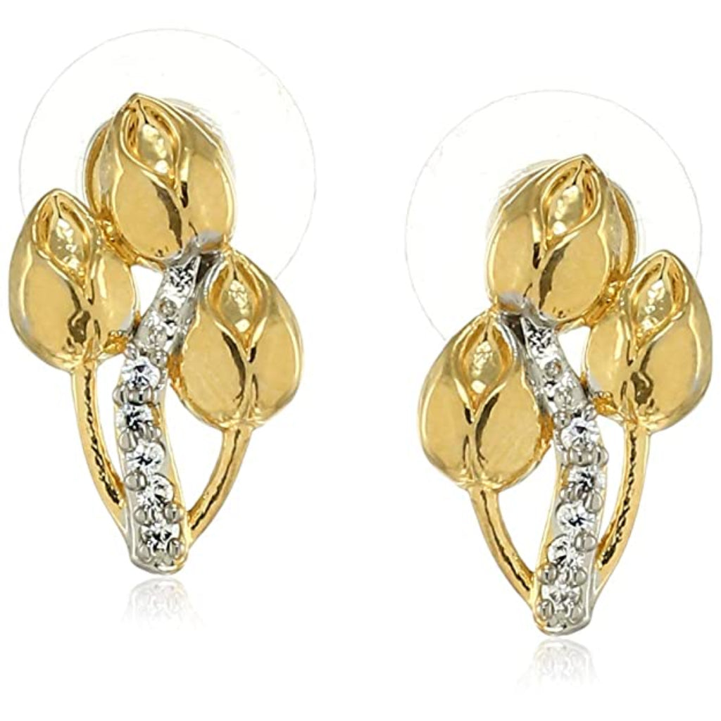 Estele  Gold Plated three flower shape Stud Earrings for women