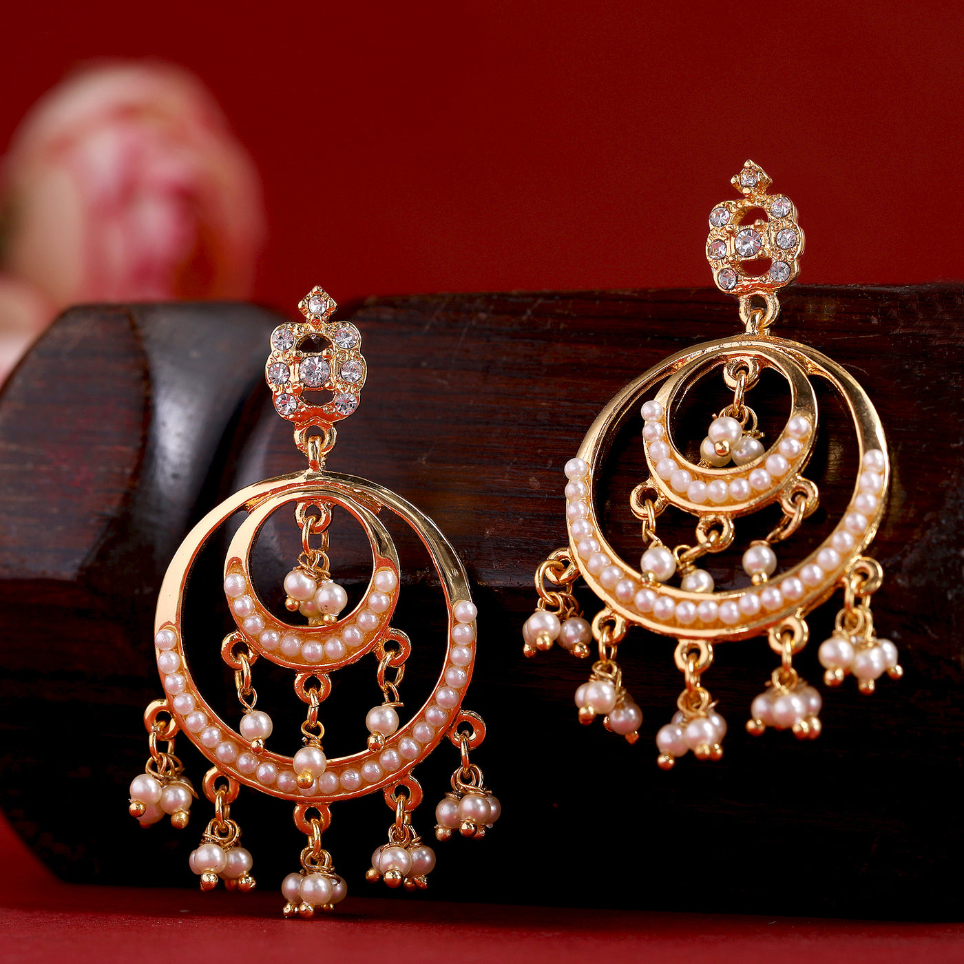Traditional Chandbali Pearl Drop Earrings