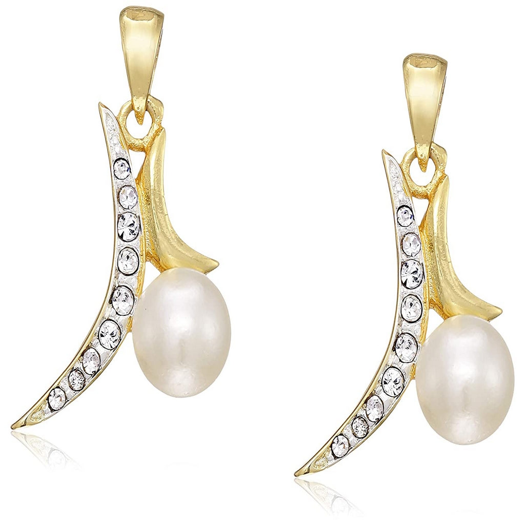 Estele Gold tone pendant with white stones and pearl for women