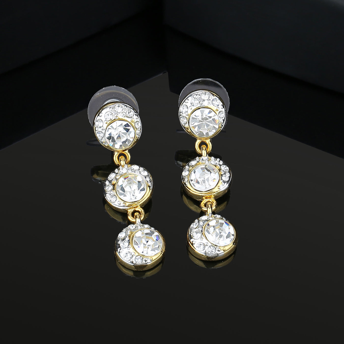 Estele Gold and Silver Plated Crystal solitaire Halo Dangle Earrings for women