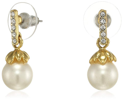 Estele 24Kt Gold and Silver plated Pearl drop Earrings with Austrian Crystal for Women