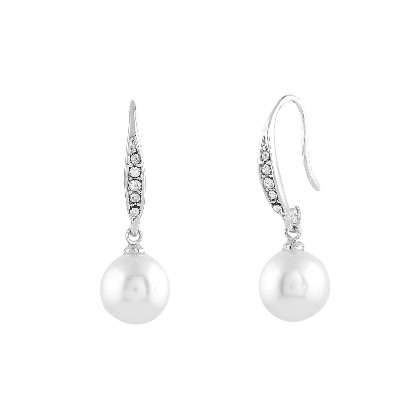 Estele Rhodium Plated Enchanting Pearl Drop Earrings With Crystal for Girls/Women