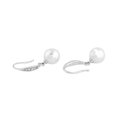 Estele Rhodium Plated Enchanting Pearl Drop Earrings With Crystal for Girls/Women