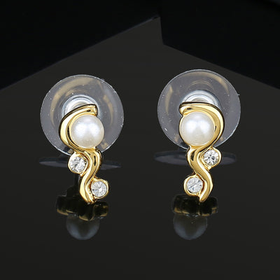 Estele Gold Plated Slithering Pearl and crystal Stud Earrings for women