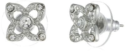 Rhodium Plated Flower Shaped Earrings with Austrian Crystal for Women and Girls