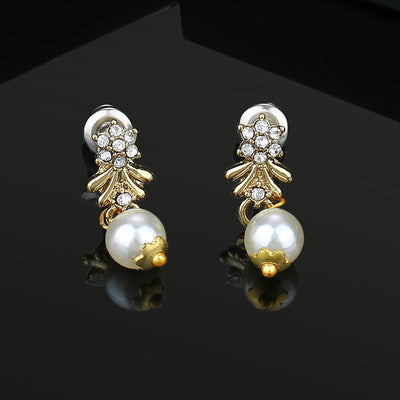 Estele 24 Kt Gold Plated Flower Damask Top Pearl Drop Earrings for women