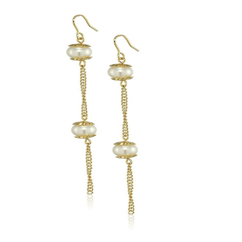 Estele Gold Plated Pearl Chain Dangle Earrings for women