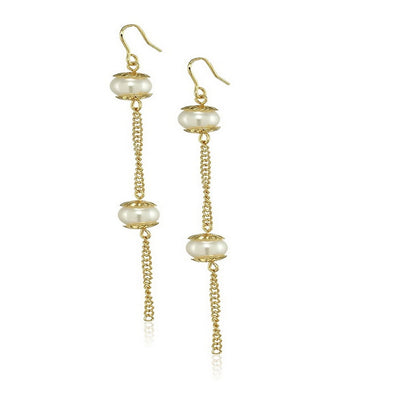 Estele Gold Plated Pearl Chain Dangle Earrings for women