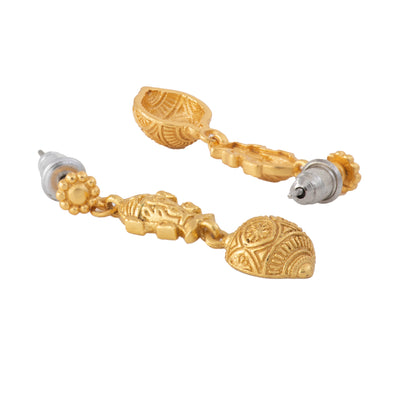 Gold Plated Antique Matsya Bead Dangle Earrings