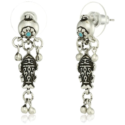 Estele Oxidized Silver Plated Antique Matsya Dangle Earrings   for women