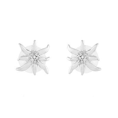 Estele Rhodium Plated Star Shaped Stud Earrings with Crystals for Women
