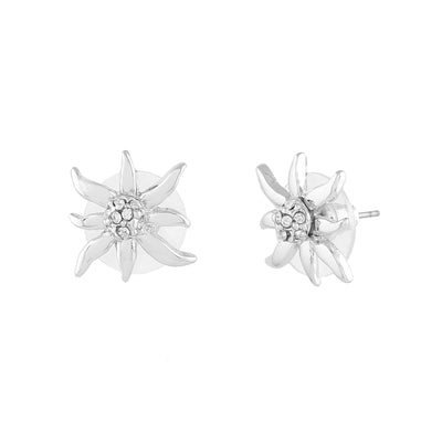 Estele Rhodium Plated Star Shaped Stud Earrings with Crystals for Women