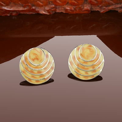 Estele Non-Precious Metal Gold Tone Beige Round ripple Stud Earrings for women