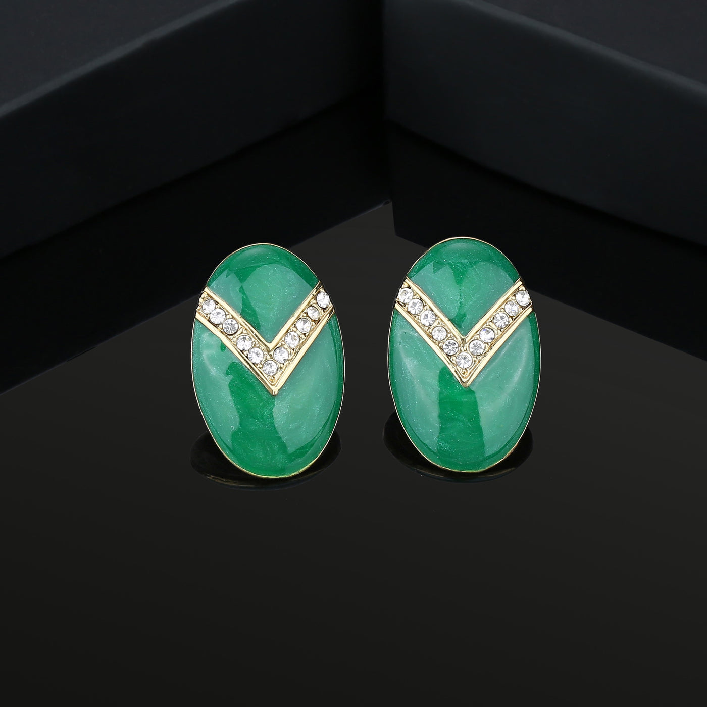 Estele Green colour and white colour stones studs for women