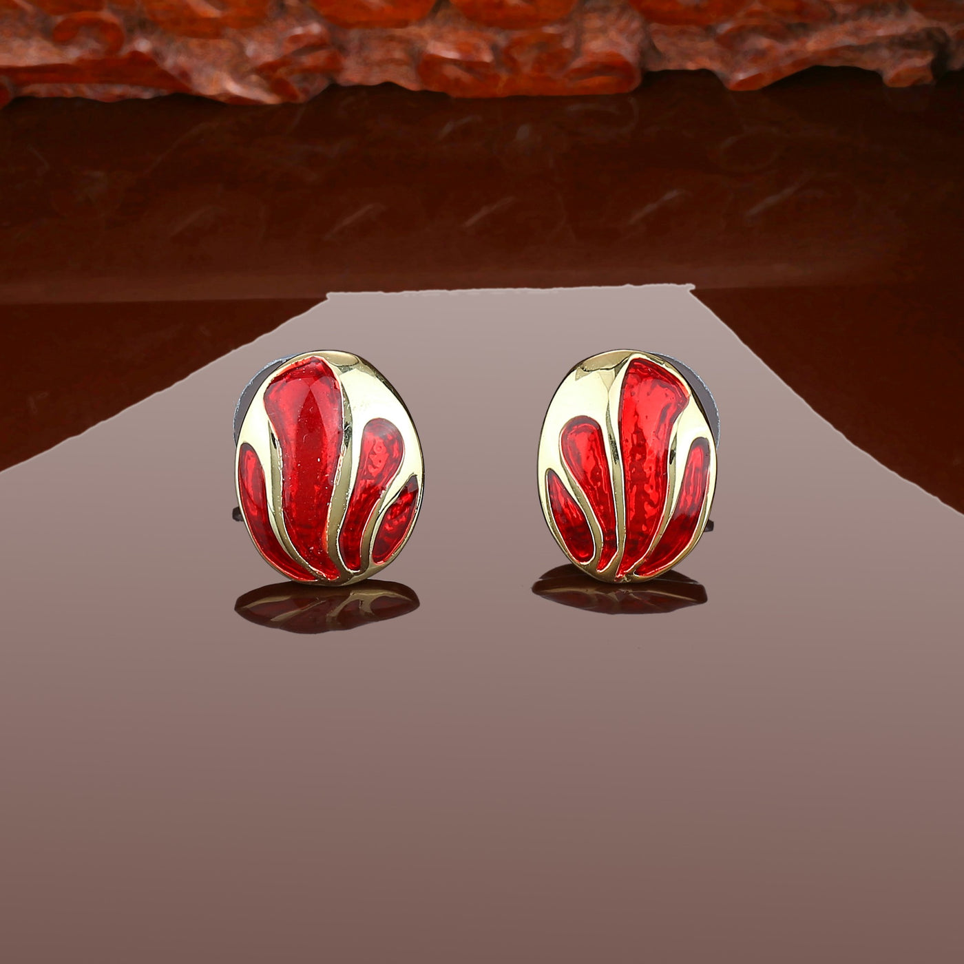 Estele Gold Plated and red enamel fashionable studs for women