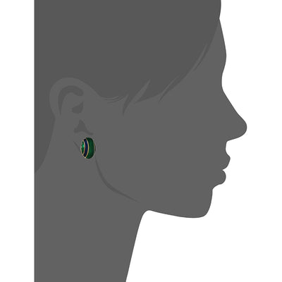 Estele  Non Precious Metal Gold Plated Green Blue Pinstrip Enamel Stud Earrings for Girls