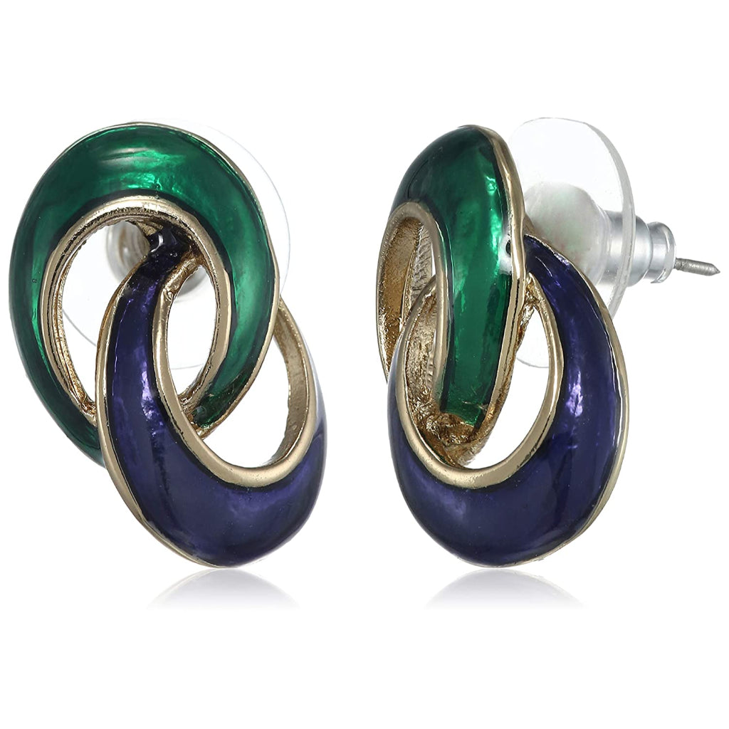 Estele Gold plated and blue & green round latest studs for women