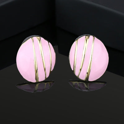 Estele Non-Precious Metal Gold Plated Pink pebble pinstripe Stud Earrings for women