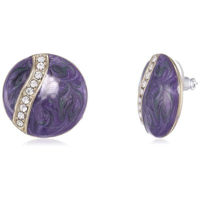 Estele Gold Plated Purple Round crystal enamel Stud Earrings for women