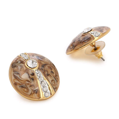 Estele  Gold Plated Brass Stud with Grey Colour Enamel and White Crystal Stone Earrings for Women