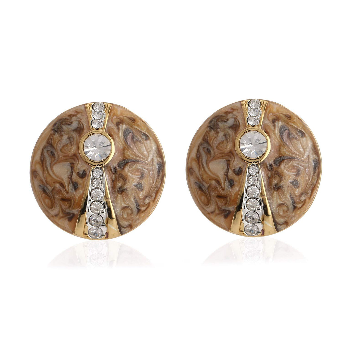 Estele  Gold Plated Brass Stud with Grey Colour Enamel and White Crystal Stone Earrings for Women