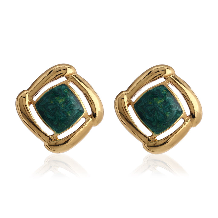 Gold With Green Enamel Earrings