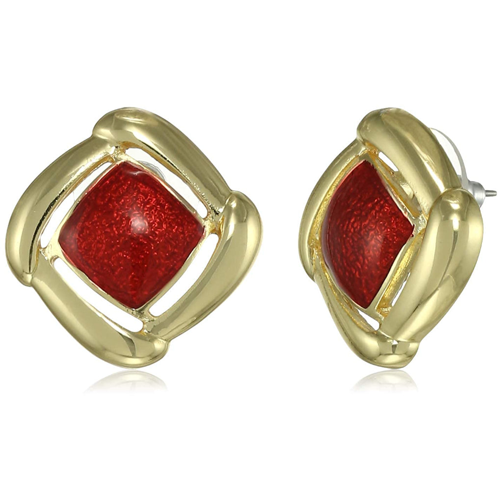 Estele Diamond shaped Red colour mosaic trendy stug earrings for women