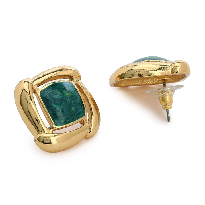 Gold With Green Enamel Earrings
