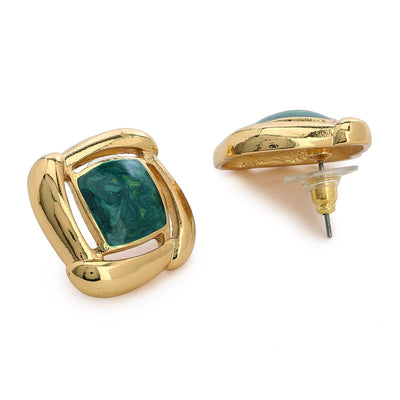 Gift Gold With Green Enamel Earrings