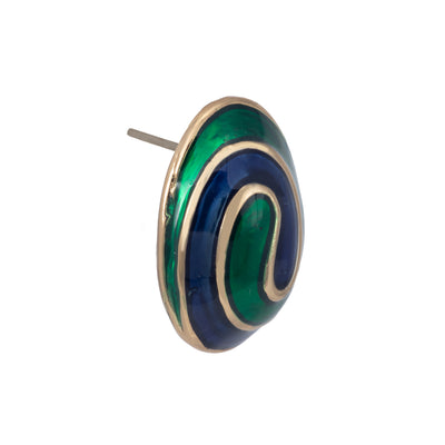 Estele Gold Plated blue green enamel swirl oval Stud Earrings for women