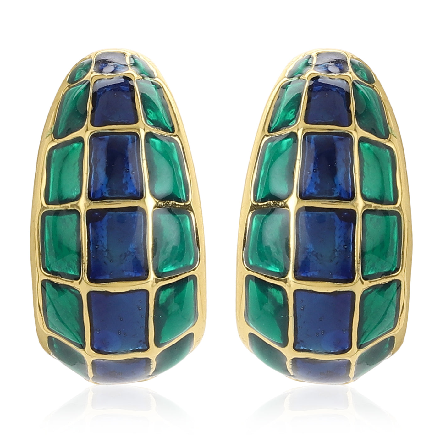 Gold Plated Blue & Green Enamel Stud Earrings